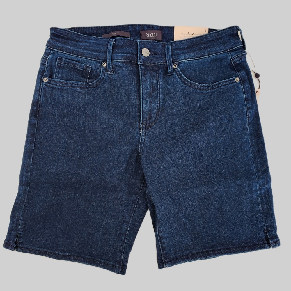 NYDJ Ella Short Arise Dark Wash Denim Womens 6 Sideseam Slits Mid Rise Stretch